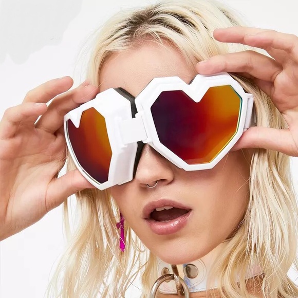 Accessories - White Heart Goggles Mirror Sunglasses Glasses